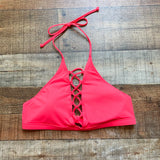 PINK Victoria Secret Hot Pink Lace Up Front Padded Bikini Top- Size M