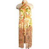 Farm Rio Orange/Yellow/Brown Pattern Faux Silk with Twist Neckline and Open Back and Fringe Detail Dress- Size S