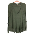 We the Free by Free People Hunter Green Waffle Stitch Top- Size XS