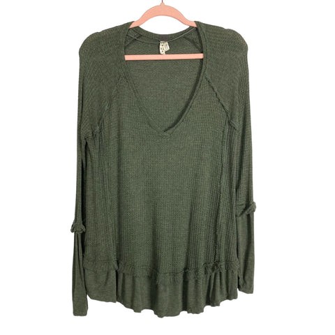 We the Free by Free People Hunter Green Waffle Stitch Top- Size XS