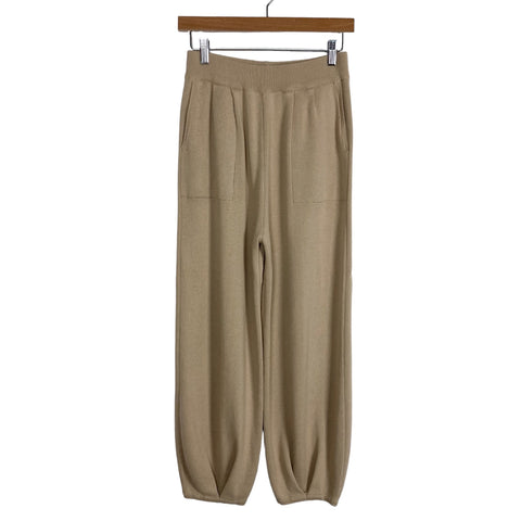 No Brand Tan Wide Leg with Tapered Pleated Hem Sweater Lounge Pants- Size S (Inseam 25”)