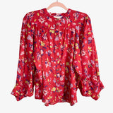 Maeve by Anthropologie Red Floral Button Up Balloon Sleeve Top- Size L