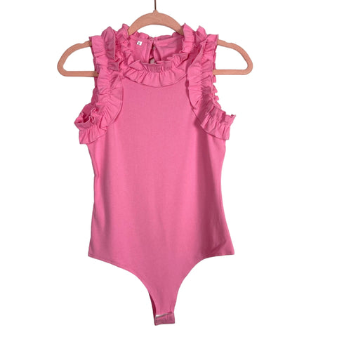 No Brand Pink Ruffle Ribbed Bodysuit- Size S