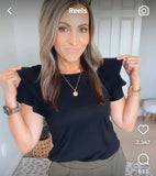 No Brand Black Ruffle Sleeve Tee- Size S