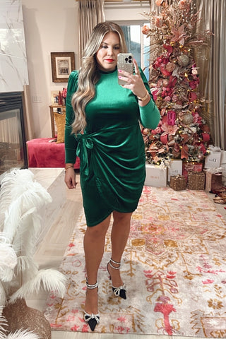 Eloquii Emerald Green Velvet Mock Neck Faux Wrap Mini Dress-Size 14 (sold out online)