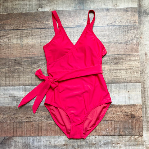 M Red One Piece Padded Belted Swimsuit- Size S
