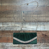 No Brand Green Pleated Rhinestone Chain Clutch