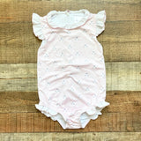 Sun House Children's Light Pink with Slate Flowers Ruffle One Piece- Size 4