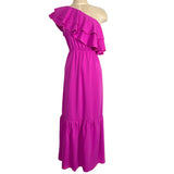 No Brand Fuschia One Shoulder Ruffle Dress- Size L