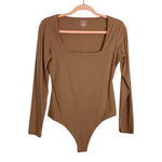 Pumiey Mocha Long Sleeve Square Neck Bodysuit- Size M