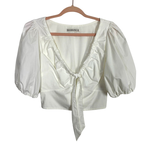 Abercrombie & Fitch White Front Tie Puff Sleeve Top - Size S