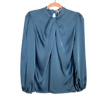 Grace Karin Blue Satin Front Twist Long Sleeve Blouse NWT- Size S