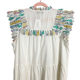 Sea New York White Button Up Multi Color Ruffle Sleeve Dress NWT- Size XL