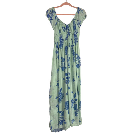 Free People Green Blue Floral Side Slit Back Tie Dres- Size M (see notes)