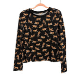 Maeve by Anthropologie Black Tiger Print Raw Hem Top- Size M