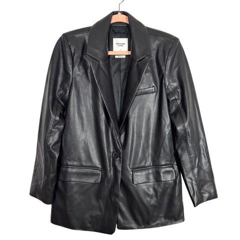 Abercrombie & Fitch Black Faux Leather Boyfriend Blazer - Size S