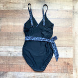 M Grey and Black Animal Print Padded One Piece Belted Swimsuit- Size S