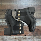 Steve Madden Black Chunky Boots with Velcro Rhinestone Strap- Size 8.5 (LIKE NEW)