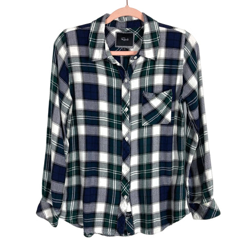 Rails Dark Navy/Forest Green/White Plaid Flannel Button Up- Size S
