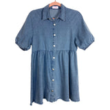 Pink Lily Denim Snap Up Raw Hem Mini Dress- Size S