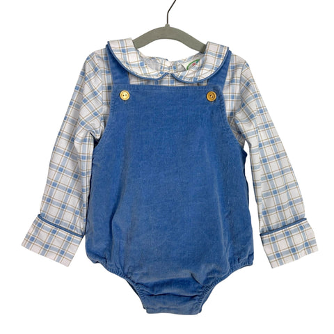 Grace & James Kids Plaid Top + Blue Overalls Outfit - Size 18M