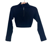 Buffbunny Black Ribbed Zip Up Long Sleeve Cropped Top- Size S