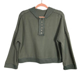 No Brand Dark Gray Button Hooded Cropped Pullover- Size S