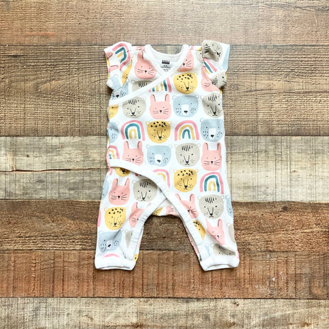 Tea Animals and Rainbows Faux Wrap Snap Bottom Outfit- Size 0-3M (we have matching blanket)