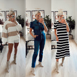 Time and Tru Black/White Striped with Side Slits T-Shirt Midi Dress- Size S (see notes, sold out online)