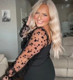 No Brand Black Sheer Velvet Butterfly Sleeve Dress- Size XL