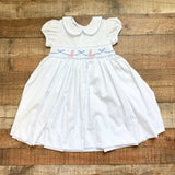 Ruth and Ralph White/Blue Polka Dot with Back Bow Cowgirl Boots Smocked Dress- Size 4T