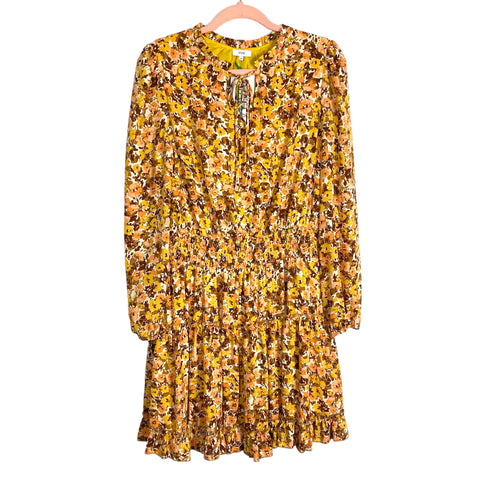 VOY Brown/Yellow Floral Smocked Waist Patricia Dress NWT- Size M