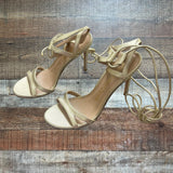 Stuart Weitzman Gold Lace Up Heel Sandals- Size 7