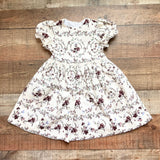 Edgehill Collection Ivory with Maroon/Light Blue Floral Print and Back Velvet Bow Dress- Size 4T