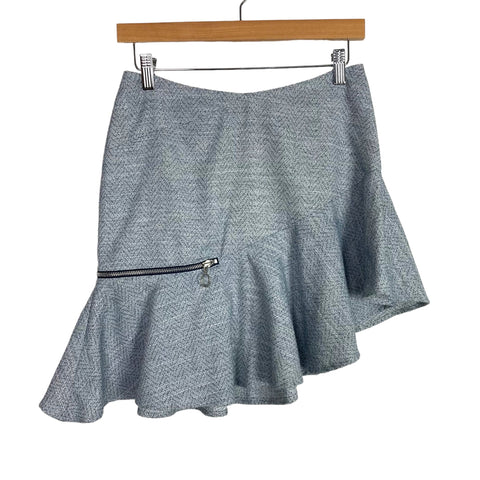 Chelsea and Walker Blue/White Tweed with Asymmetrical Hem and Zipper Detail Skirt- Size 4