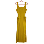 Anrabess Golden Yellow Ribbed with Side Cut Outs and Side Slit Maxi Dress NWOT- Size XL