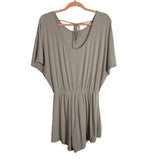 Pink Lily Tan Ribbed Faux Tie Front with Back Tie Romper- Size S