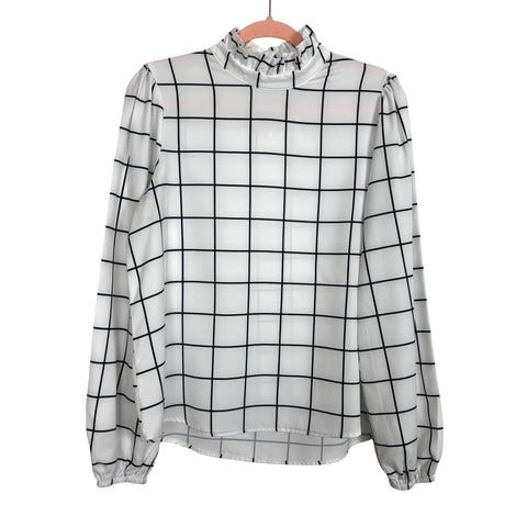 No Brand White/Black Mock Neck Blouse - Size M (See Notes)