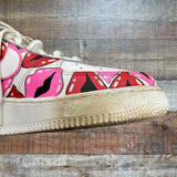 Pre-Owned Nike Air Force 1 White Lipstick Kiss Design Sneakers with Red and Pink Laces- Size 6Y (see notes)