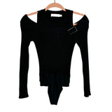 Jonathan Simkhai Black Ribbed Cold Shoulder with Buckle Detail Bodysuit- Size S