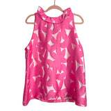 Tuckernuck Pink/Ivory Brocade with Ruffle Neck and Back Tie Top- Size XL
