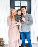 Shein Tan Smocked Top Long Sleeve Dress - Size M