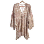 Free People Paisley Print Cinched Front Back Tie Satin Dress- Size S