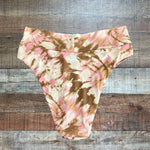 Aerie High Cut Cheeky White/Pink/Brown Cross Waist Swim Bottoms - Size M