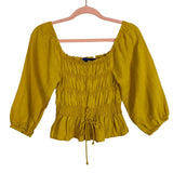 Blue Rain Mustard Smocked Front Tie Top- Size S