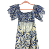 Goodnight Macaroon Cream and Blue Partially Lined Eyelet Back Cutout Dress- Size M (see notes)
