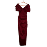 Meshki Wine Ruched Puff Sleeve Back Slit Dress- Size XXS