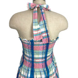 Maxwell and Geraldine Pink Madras Halter Tie Brooke Smocked Ruffle Dress- Size XXL