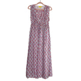 Roller Rabbit White Pink and Blue Diamond Print V-Neck Lined Dress- Size M