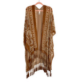 Free People Velvet Printed Sheer Tassel Fringe Kimono- One Size